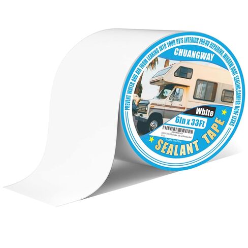 شريط سقف RV أبيض، شريط مانع تسرب بوتيل للسيارات مقاس 8 بوصة × 33 بوصة للمعالجة، مقاوم للأشعة فوق البنفسجية، مقاوم للماء، يستخدم لأسطح RV، وعربات التخييم، والمقطورات، وإصلاح تسرب ختم القوارب، والنوافذ، والمصابيح الأمامية (8 بوصة × 33 قدم) in Kuwait