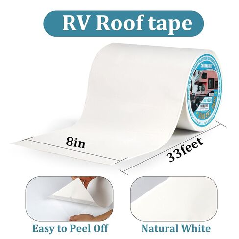 RV Roof Tape white, 8" x 33' Automotive Butyl Sealant Tape for Processing, UV Resistant, Waterproof, Used for RV Roofs, Campervans, Trailers, Boat Seal Leak Repairs, Windows, Headlights (8INCH X33FT) in Saudi Arabia