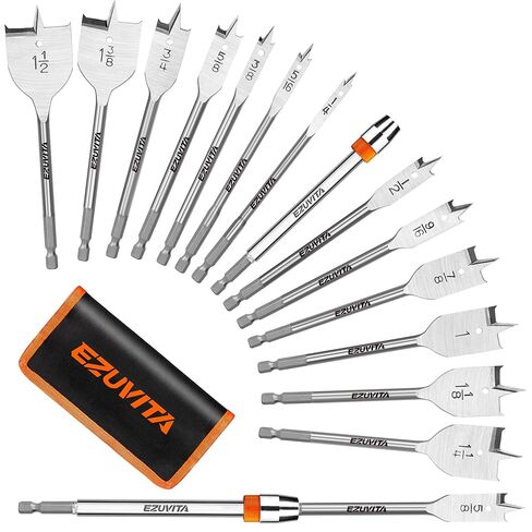 مجموعة لقم المثقاب بأسمائها الحقيقية مكونة من 14 قطعة، بأحجام كاملة 1/4 بوصة - 1-1/2 بوصة للأعمال الخشبية، تغيير سريع بدون أدوات مع امتداد 6 بوصة، فولاذ كربوني معالج بالحرارة، ساق سداسية عالمية 1/4 بوصة، تتضمن حقيبة تخزين in Kuwait