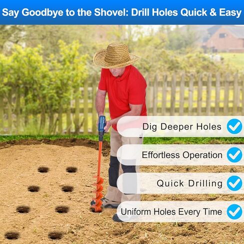 Upgraded Auger Drill Bit for Planting 4'' X 32'' Garden Drill Augers for Digging Holes Post Hole Auger for Bulbs, Flower, Fence Posts Earth Auger Bit for Cordless and Corded Drill - Fit 3/8" Hex Drive in Saudi Arabia