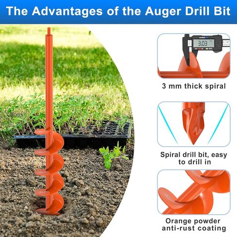 Upgraded Auger Drill Bit for Planting 4'' X 32'' Garden Drill Augers for Digging Holes Post Hole Auger for Bulbs, Flower, Fence Posts Earth Auger Bit for Cordless and Corded Drill - Fit 3/8" Hex Drive in Saudi Arabia