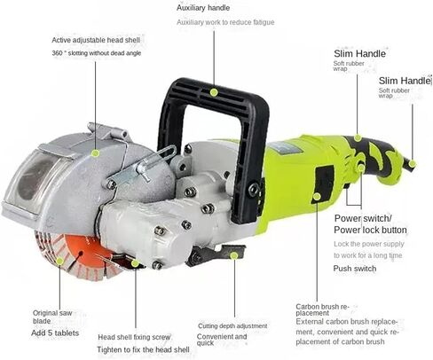4000W Wall Cutting Machine,0-37 Mm Cutting Depth,Maximum 33Mm Cutting Width with 5 Saw Blades 7500R/Min Electric Concrete Saw in Saudi Arabia