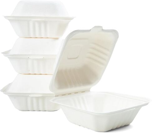 100% Compostable Clamshell Containers - Heavy Duty Disposable Takeout Container [1-Compartment, 6x6x3, 500-Pack] Made of Biodegradable Sugarcane Bagasse, Eco-Friendly To-Go Container in Saudi Arabia