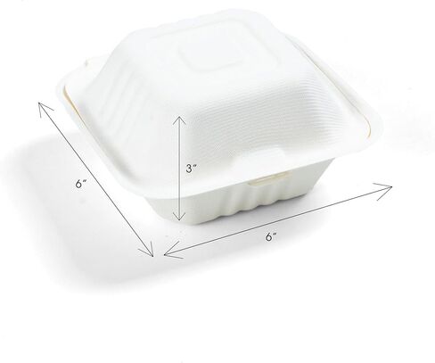 100% Compostable Clamshell Containers - Heavy Duty Disposable Takeout Container [1-Compartment, 6x6x3, 500-Pack] Made of Biodegradable Sugarcane Bagasse, Eco-Friendly To-Go Container in Saudi Arabia
