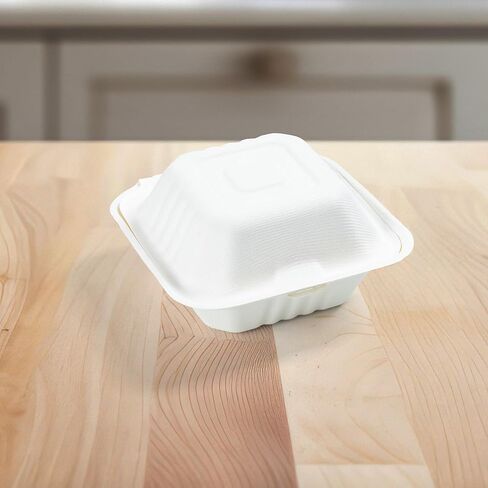 100% Compostable Clamshell Containers - Heavy Duty Disposable Takeout Container [1-Compartment, 6x6x3, 500-Pack] Made of Biodegradable Sugarcane Bagasse, Eco-Friendly To-Go Container in Saudi Arabia