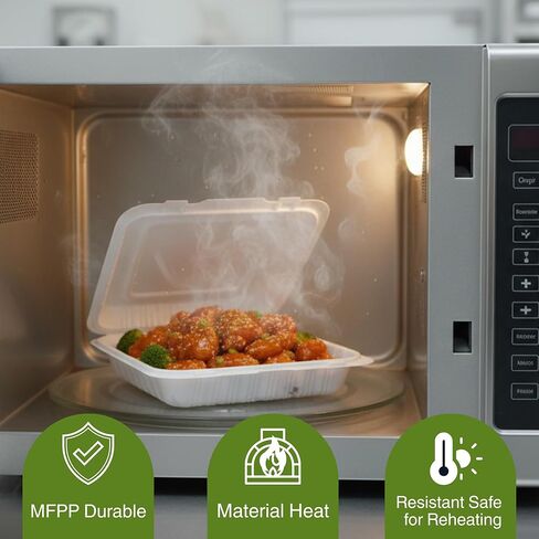 حاويات مفصلية للإخراج مقاس 9 × 9 بوصة خالية من مادة BPA، صناديق صدفية قابلة لإعادة التدوير، صناديق تخزين طعام آمنة للاستخدام في الميكروويف والفريزر للمطاعم، تقديم الطعام - حاوية شرائح الكيك - أبيض in Saudi Arabia