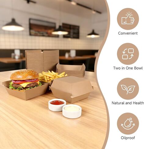 Disposable Bowl & Hamburger box Kraft paper 6.5''×6.5''×1.6'',50 packs,Seperately for bowl Combined for Package&Daily. in Saudi Arabia