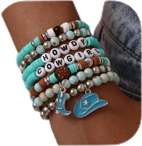 Western Beaded Stretch Bracelets for Women, Cowgirl Hat Boot Boho Stackable Bracelets Set, Bohemian Accessories Western Jewelry for Women Cowboy Carter Outfit in Saudi Arabia