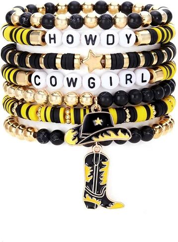 Western Beaded Stretch Bracelets for Women, Cowgirl Hat Boot Boho Stackable Bracelets Set, Bohemian Accessories Western Jewelry for Women Cowboy Carter Outfit in Kuwait