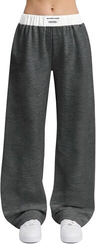 Arssm بنات واسعة الساق Sweatpants السراويل الفضفاضة رسالة مرقع مرونة الخصر السراويل الطويلة ركض in Saudi Arabia