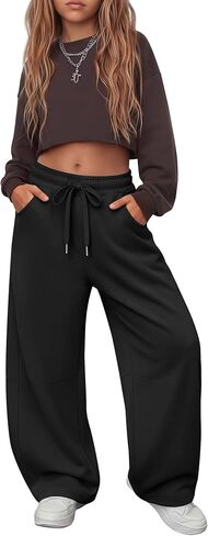 Girls Sweatpants 5-16y Baggy Barrel Pants Teen Wide Leg Open Bottom Casual Drawstring Soft Sweat Pants with Pockets in Saudi Arabia