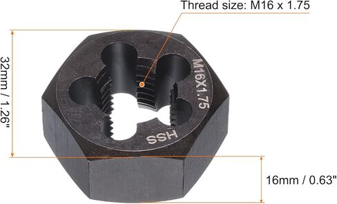 HARFINGTON Hex Threading Die M16 x 1.75 Metric Thread Right Hand High Speed Steel Rethreading Fixed Die Screw Cutting Tapping Repair Tool in Saudi Arabia
