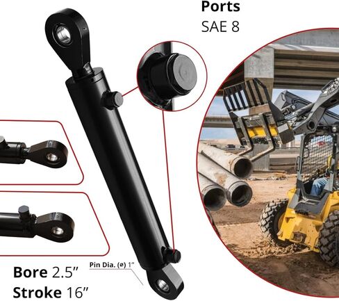 Magister Hydraulics Double Acting Hydraulic Cylinder – Universal 2" Bore 8" Stroke, Swivel Eye (2x8) in Kuwait