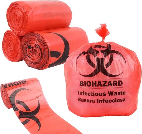 Klmnop 200 Pack Biohazard Waste Bags, 3 Gallon 14.57 x 18.9in Heavy-Duty Red Trash Bag, Medical-Grade Biohazard Waste Disposal Bags for Safety Waste Disposal(Red) in Saudi Arabia