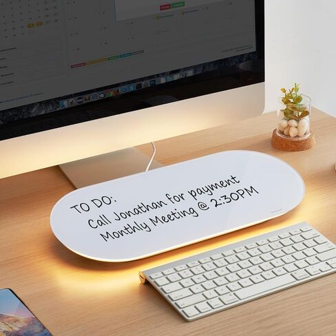 TSJ Office Glass Desktop Whiteboard - 17 × 7 بوصات لوحة محو جافة صغيرة مع الضوء الأزرق ، ومفاتح سطح الزجاج الأبيض مع درج واحد ، ومنظمي مكتب للمكتب ، والمنزل ، واللوازم المدرسية (أسود) in Kuwait