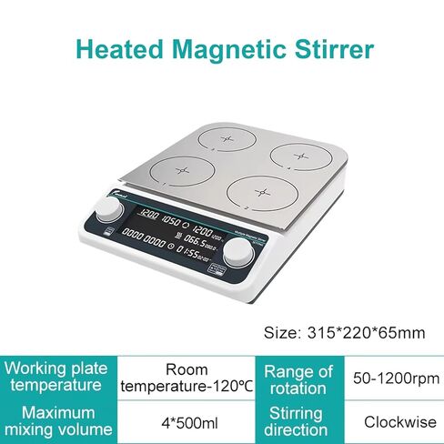Digital Magnetic Hotplate Stirrer, 4-Station Lab Stirrer with Heating Up to 120°C/248°F, Timer Function, 4 Positions for 4x500ml, Precision Lab Stirrers,Clear in Saudi Arabia