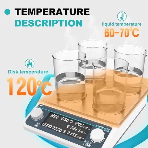4-Position Lab Magnetic Stirrer, Digital Hotplate Stirrer with Heating Function(120°C/248°F),Timing Control,for 4x500ml Flasks, Range of Rotation 50-1500rpm,Natural in Saudi Arabia