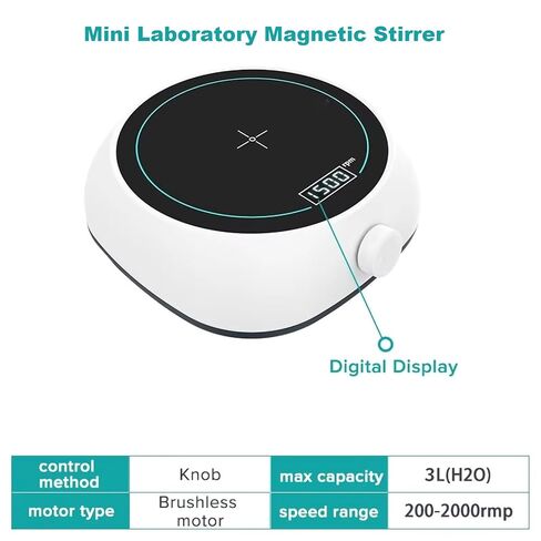 Mini Digital Display Magnetic Stirrer 2L Capacity Lab Agitator, 110V-220V Variable Speed Mixer with Stir Bar, Compact Design for Small Laboratories,White in Saudi Arabia