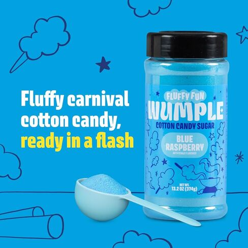 Wumple Blue Cotton Candy Sugar - سكر الخيط المنكه لآلات حلوى القطن، مزيج رقيق جاهز للاستخدام - مثالي للحفلات والكرنفالات والمناسبات - عبوة من 1 (التوت الأزرق -13.2 أونصة) in Kuwait