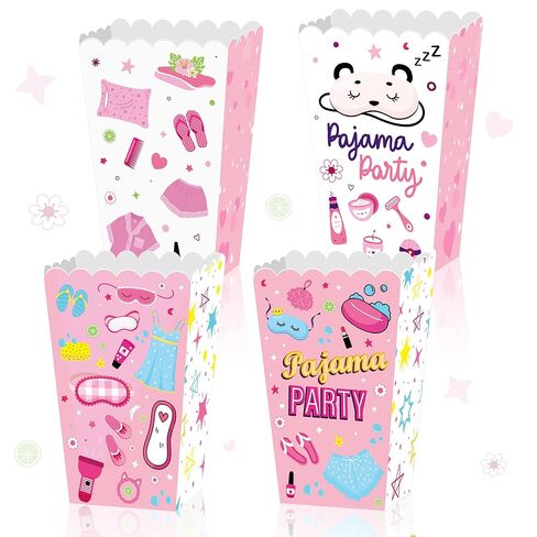 CHENRINDECO 24 قطعة من علب بيجامة للحفلات والفشار للفتيات وحفلات النوم وحفلات الفشار وصناديق حقائب النوم المفضلة للفتيات بيجامات النوم الليلية وديكور الحفلات in Kuwait