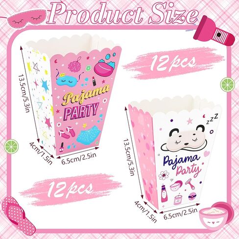 CHENRINDECO 24 قطعة من علب بيجامة للحفلات والفشار للفتيات وحفلات النوم وحفلات الفشار وصناديق حقائب النوم المفضلة للفتيات بيجامات النوم الليلية وديكور الحفلات in Kuwait