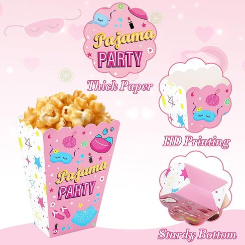 CHENRINDECO 24 قطعة من علب بيجامة للحفلات والفشار للفتيات وحفلات النوم وحفلات الفشار وصناديق حقائب النوم المفضلة للفتيات بيجامات النوم الليلية وديكور الحفلات in Kuwait