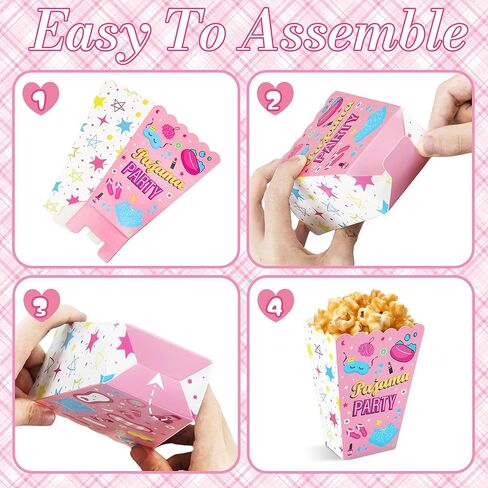 CHENRINDECO 24 قطعة من علب بيجامة للحفلات والفشار للفتيات وحفلات النوم وحفلات الفشار وصناديق حقائب النوم المفضلة للفتيات بيجامات النوم الليلية وديكور الحفلات in Kuwait