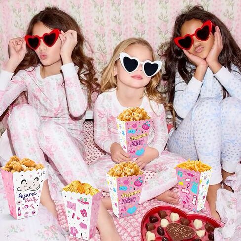 CHENRINDECO 24 قطعة من علب بيجامة للحفلات والفشار للفتيات وحفلات النوم وحفلات الفشار وصناديق حقائب النوم المفضلة للفتيات بيجامات النوم الليلية وديكور الحفلات in Kuwait