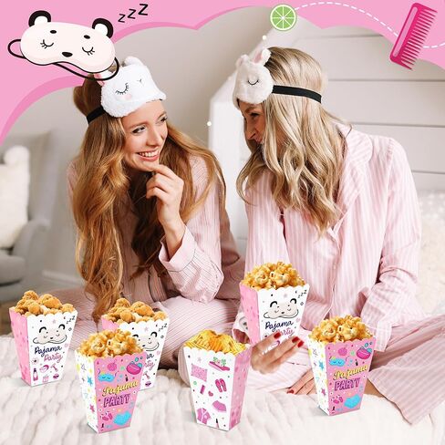 CHENRINDECO 24 قطعة من علب بيجامة للحفلات والفشار للفتيات وحفلات النوم وحفلات الفشار وصناديق حقائب النوم المفضلة للفتيات بيجامات النوم الليلية وديكور الحفلات in Kuwait