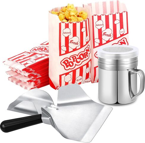 202 Pcs Popcorn Machine Supplies Set, Kernel Sifting Speed Scoop, Stainless Steel Seasoning Dredge with Handle, 200 Pcs Popcorn Bags Bundle for Home Kitchen Theater Movie Tools Supplies (1 Oz) in Saudi Arabia