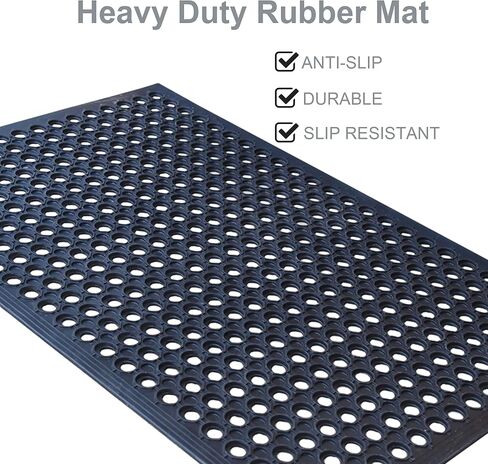 سجادة أرضية مطاطية مضادة للتعب من OrangeStar، مقاس 60.96 سم × 91.44 سم، سجادات تصريف تجارية لمطبخ المطاعم، سجادة باب غير قابلة للانزلاق مع فتحات لحمام السباحة الداخلي والخارجي، أسود in Kuwait