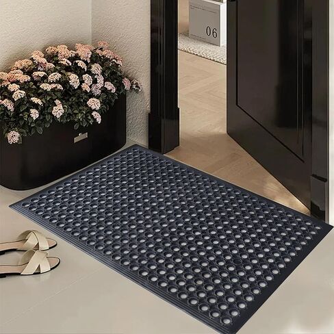 سجادة أرضية مطاطية مضادة للتعب من OrangeStar، مقاس 60.96 سم × 91.44 سم، سجادات تصريف تجارية لمطبخ المطاعم، سجادة باب غير قابلة للانزلاق مع فتحات لحمام السباحة الداخلي والخارجي، أسود in Kuwait