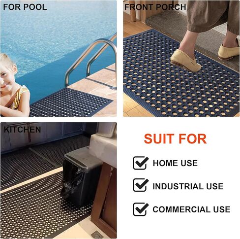 سجادة أرضية مطاطية مضادة للتعب من OrangeStar، مقاس 60.96 سم × 91.44 سم، سجادات تصريف تجارية لمطبخ المطاعم، سجادة باب غير قابلة للانزلاق مع فتحات لحمام السباحة الداخلي والخارجي، أسود in Kuwait