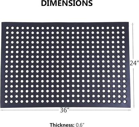 سجادة أرضية مطاطية مضادة للتعب من OrangeStar، مقاس 60.96 سم × 91.44 سم، سجادات تصريف تجارية لمطبخ المطاعم، سجادة باب غير قابلة للانزلاق مع فتحات لحمام السباحة الداخلي والخارجي، أسود in Kuwait