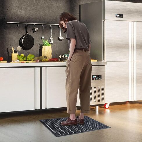 سجادة أرضية مطاطية مضادة للتعب من OrangeStar، مقاس 60.96 سم × 91.44 سم، سجادات تصريف تجارية لمطبخ المطاعم، سجادة باب غير قابلة للانزلاق مع فتحات لحمام السباحة الداخلي والخارجي، أسود in Kuwait