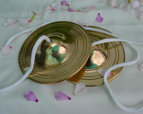 Brass Manjira Cymbals with Rope | Traditional Indian Hand Percussion Instrument for Puja, Bhajan, Aarti & Kirtan | Kartal Jodi for Temple Worship, Meditation, Yoga & Spiritual Music 4.25"inch in Saudi Arabia