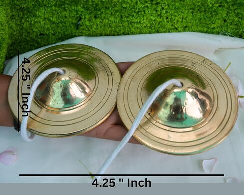 Brass Manjira Cymbals with Rope | Traditional Indian Hand Percussion Instrument for Puja, Bhajan, Aarti & Kirtan | Kartal Jodi for Temple Worship, Meditation, Yoga & Spiritual Music 4.25"inch in Saudi Arabia