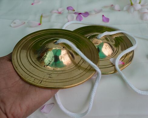Brass Manjira Cymbals with Rope | Traditional Indian Hand Percussion Instrument for Puja, Bhajan, Aarti & Kirtan | Kartal Jodi for Temple Worship, Meditation, Yoga & Spiritual Music 4.25"inch in Saudi Arabia