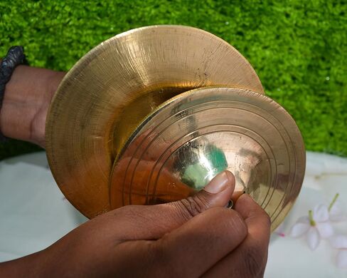 Brass Manjira Cymbals with Rope | Traditional Indian Hand Percussion Instrument for Puja, Bhajan, Aarti & Kirtan | Kartal Jodi for Temple Worship, Meditation, Yoga & Spiritual Music 4.25"inch in Saudi Arabia