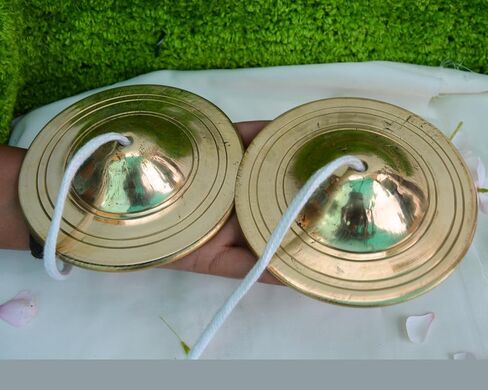 Brass Manjira Cymbals with Rope | Traditional Indian Hand Percussion Instrument for Puja, Bhajan, Aarti & Kirtan | Kartal Jodi for Temple Worship, Meditation, Yoga & Spiritual Music 4.25"inch in Saudi Arabia