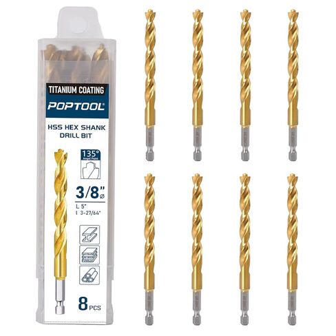 9pcs 1/8" Hex Shank Drill Bit Set, 135° Split & Stepped Point, TiN Coated HSS, 1/4" Quick-Change Bits in Saudi Arabia