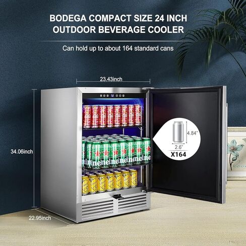 BODEGA 24 Inch Beverage Fridge under Counter, Outdoor Refrigerator for Patio and Deck Weatherproof, Stainless Steel Beverage Cooler for Soda, Beer, Holds 164 Cans in Kuwait