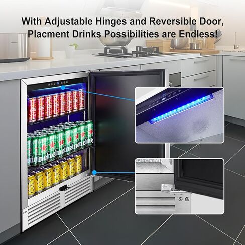 BODEGA 24 Inch Beverage Fridge under Counter, Outdoor Refrigerator for Patio and Deck Weatherproof, Stainless Steel Beverage Cooler for Soda, Beer, Holds 164 Cans in Kuwait