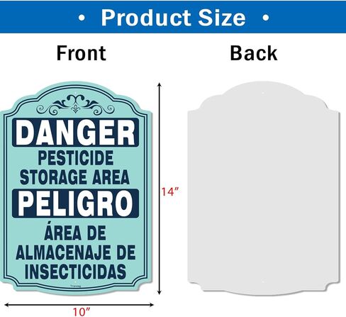 منطقة تخزين المبيدات الحشرية الخطرة، منطقة Peligro Área De Almacenaje De Insecticidas، علامات ثنائية اللغة، 14 × 10 بوصة، معدنية عاكسة، متينة من الألومنيوم المقاوم للطقس، سهلة التركيب في الهواء الطلق، عبوة من قطعتين in Kuwait