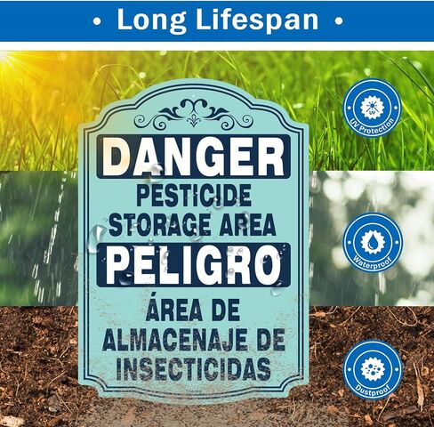 منطقة تخزين المبيدات الحشرية الخطرة، منطقة Peligro Área De Almacenaje De Insecticidas، علامات ثنائية اللغة، 14 × 10 بوصة، معدنية عاكسة، متينة من الألومنيوم المقاوم للطقس، سهلة التركيب في الهواء الطلق، عبوة من قطعتين in Kuwait