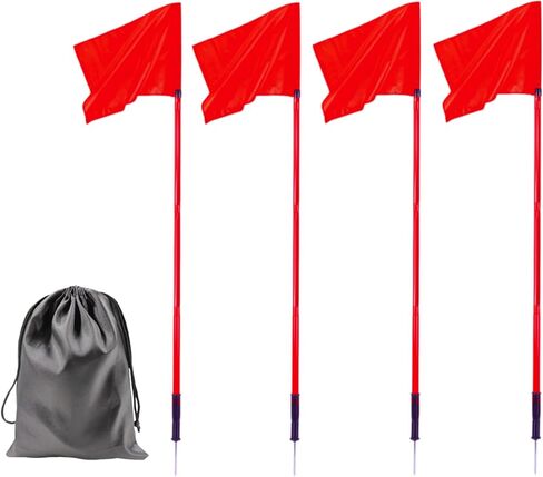 أعلام ركن كرة القدم بطول 5 أقدام لملعب كرة القدم مجموعة من 4، أعلام كرة القدم أقطاب خفة الحركة أقطاب تدريب كرة القدم، معدات تدريب السرعة وخفة الحركة المحملة بالربيع مع حقيبة تخزين (أحمر) in Saudi Arabia