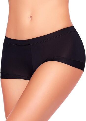 Ilusion Women's Boyshort Underwear 1407 - Microfiber Boyshorts Panties with Butt-Lifting Seams, Full Coverage Boxers - Black Large in Kuwait