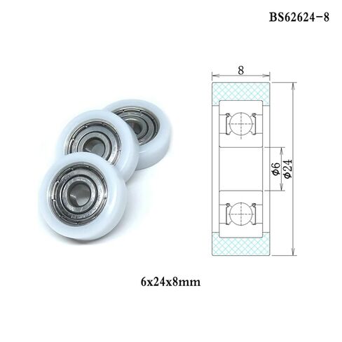 5 قطع 6x24x8 بوم المغلفة تحمل BS62624-8 24 مللي متر قطر بكرة بلاستيكية 6*24 8 درج خزانة دليل عجلة in Kuwait