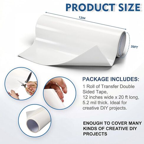 Eaasty 1 Roll 12" Width x 20 ft Length 468mp Double Sided Adhesive Transfer Tape Sheet Roll for Bonding and Laminating in Saudi Arabia