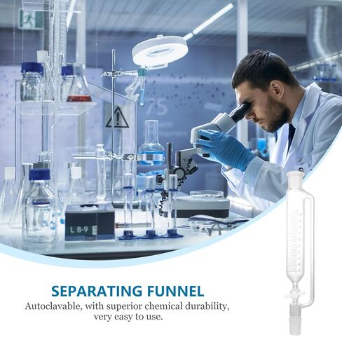 Glass Cylindrical Separatory Funnel 100Ml with PTFE Stopcock Constant Pressure Liquid Funnel Equipment for Laboratory Use in Saudi Arabia